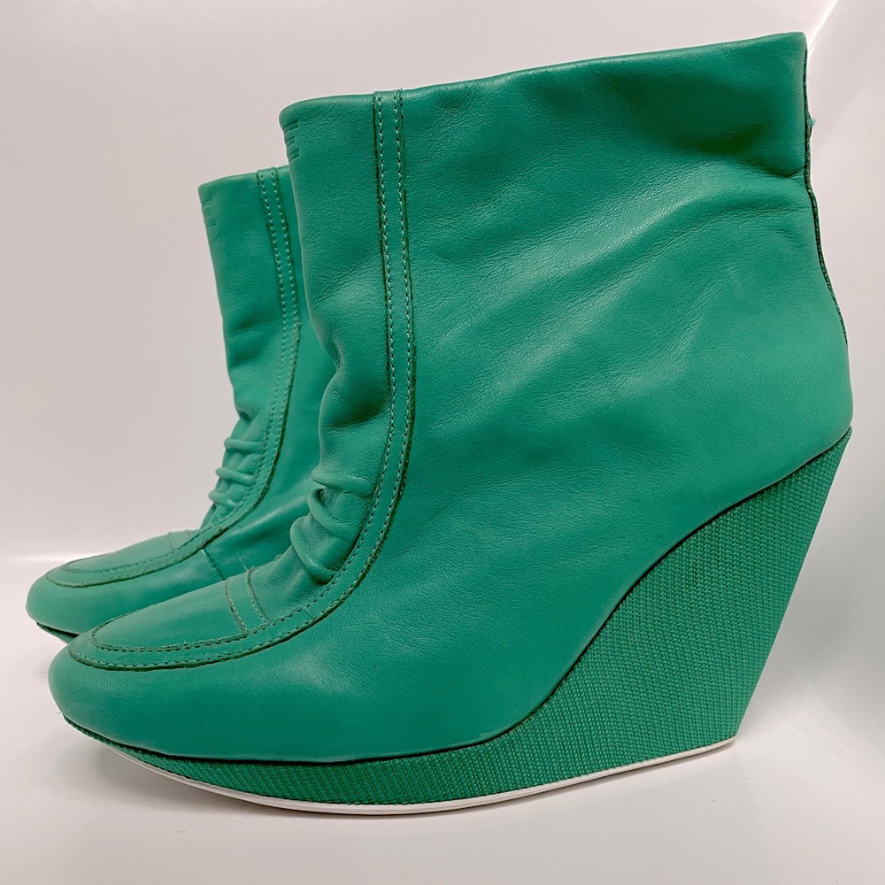 Adidas SLVR Green Leather Heeled Booties